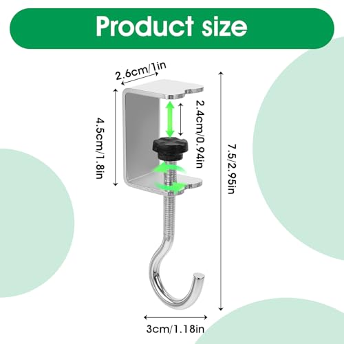 cobee Clamp-On Under Desk Hooks, Desk Mount Hanging Bag Holder Metal Hook Adjustable Headphones Clamp Organizer Portable Purse Hanger Clip Reduce Desk Clutter Table Desk Under Counter (4 Pcs, Silver) - color: 4 Pcs, Silver