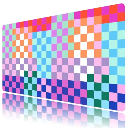 EOBTAIN Colorful Large Mouse Pad Checkered Desk Mat for Keyboard and Mouse, XXL Gaming Mousepad Extended Smooth Non-Slip Rubber Mouse Mat Cute Desk Accessories for Office Home,31.5x15.7 Inch - color: Multi