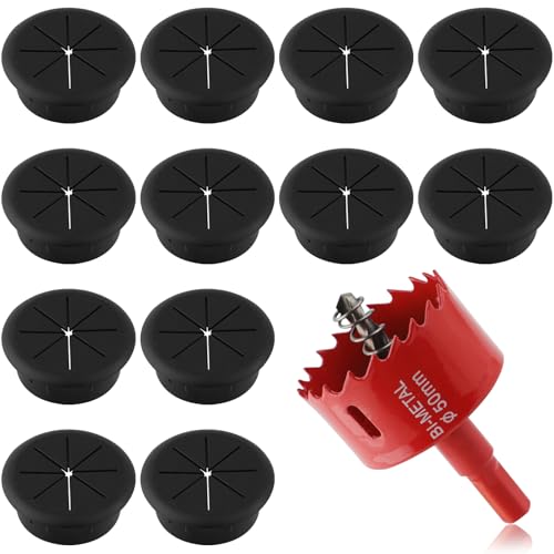 2 Inch(50mm) Desk Grommet,12 Pieces Wire Grommet, Desk Hole Cover for Cables with Hole Saw,Plastic Cable Cord Wire Hole Cover for Desk, Table,Cabinet,Countertop and Other Furniture(Black) - size: 2IN/50mm Black-M