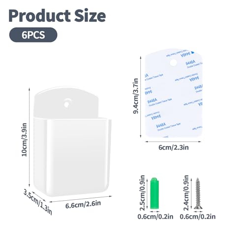 6 PCS Remote Control Holders Wall Mount, Self Adhesive TV Air Conditioner Remote Control Holder, Wall Mount Storage Box Organizer Wall Pen Holder Storage for Home Office School (White) - color: White