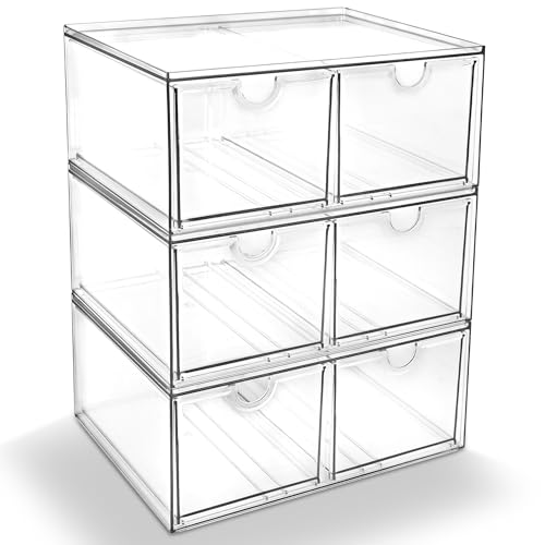 Prsildan 6 Small Drawers Stackable Storage Drawer Clear Acrylic Organizer | Makeup Organizers, Vanity Bathroom Kitchen Cabinets Under Sink Home Organization, 3 Pack - style: Style2-6Drawers