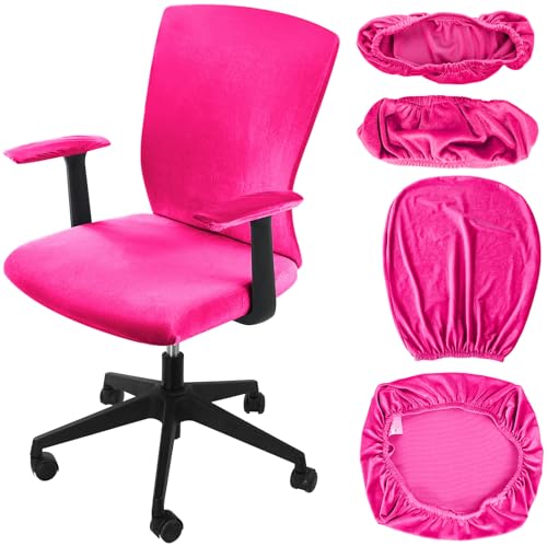 Tallew 4 Pcs Office Chair Covers Set Computer Universal Protective Stretchable Chair Seat Covers Desk Armrest Slipcovers Pads Office Cushion Backrest for Rotating(Rose Red) - color: Rose Red