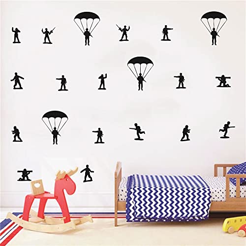 Home Interior Kids Room Armyman Soldiers Paratroopers DIY Wall Decor Stickers Parachute Wall Decal for Teens Bedroom Living Room Decor Poster AFN104 (Black) - color: Black