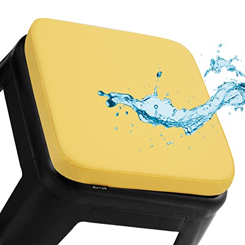 BUYUE Enhanced Anti-Slip Magnetic Bar Stool Cushion 1 Piece, Luxury PU Leather Waterproof Small Seat Cushion for Café Bistro Stackable Metal Stool (Square, Yellow, 1) - color: Yellow, style: Square-1 Pcs
