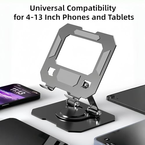 360° Rotatable Metal Tablet Stand, Adjustable Folding Desktop Stand for iPad/iPhone/Switch, Universal Use for Office/Movie/Studying/Drawing/Gaming, Silver - color: Hollow Stand - White