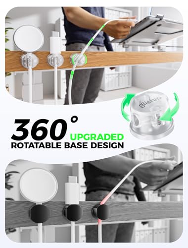 9 Pack Magnetic Cable Clips - gliship [Upgraded 360° Rotatable] Cord Organizer, Strong Magnetic Cord Holder, Adhesive Wire Keeper, Phone Cord Holder, Nightstand Wire Keeper Desk Decor, Tidy Helper - color: clear