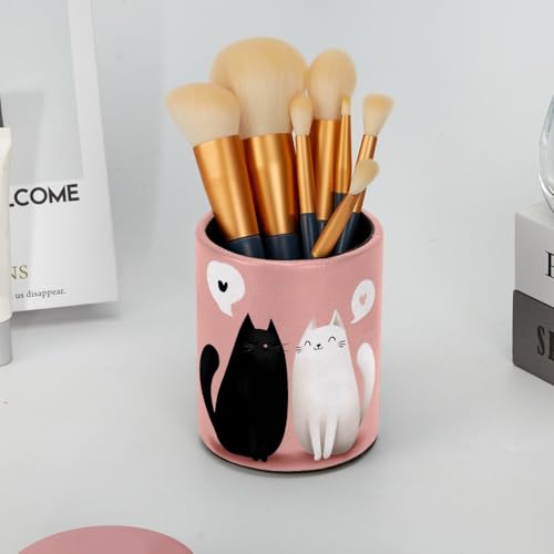 Black and White Cats Pen Holder Pencil Organizer for Desk, 3.1” x 3.1” x 3.9” Pencil Cup Office Supplies, Large Capacity Cute Pen and Makeup Brush Holder for Home, School, Desktop - color: Black and White Cats