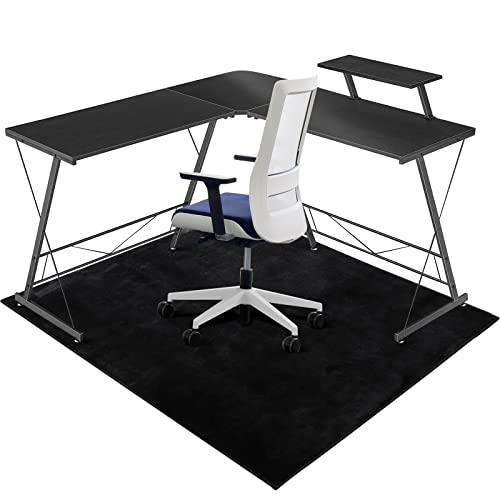 Large Office Chair Mat for Hard Floor, 63"x51" - Flannel Fabric Desk Rug, Protector for Home Office (Black) - color: Black (Stitched Edge), size: 63" x 51" x 0.2" (for hard floor)