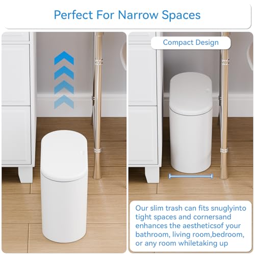 White 12 Liter Rectangular Plastic Small Garbage Can With Lid,2 Pack 3.17 Gallon Slim Bathroom Trash Can with Lid and Dog Proof Garbage Can and Wastebasket,Lidded Trashcan for Bedroom,Rv,Dorm,Office - color: White, style: Pack of 2