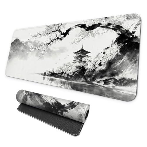 MAY FLOWER Gaming Mouse pad, Large Laptop Mousepad, Full Keyboard Mat, Long Computer Mouse Mat for Home and Office, Anti-Slip Rubber Base, 31.5 x 11.8 Inches (Japanese Cherry Blossom) - color: Japanese Cherry Blossom