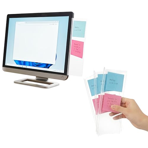 Computer Monitor Memo Board, 4 Pack, Sticky Note Holder, Semi-Transparent Flexible PVC, Monitor Adhesive Message Boards, Desk Accessories & Workspace Organizers, 12" L x 3" W, Non-Acrylic - size: 4 Pack