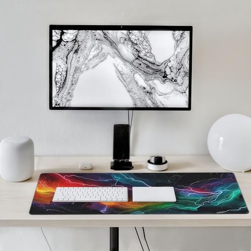 Neon Lightning Gaming Mouse Pad, Large Extended Desk Mat, 35.4 x 15.7 Inches, Non-Slip Rubber Base, HD Printed Design, for PC Gaming, Esports, Home Office - color: lightning