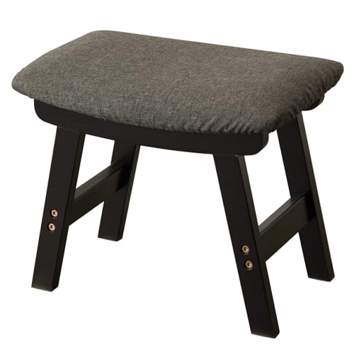 Kitsanery Foot Stool,Ottoman,Bamboo Small Sofa Foot Rest Under Desk,Extra Seating for Living Room, Bedroom and Kitchen (Black Stool Legs - Gray Surface) - color: Black Stool Legs - Gray Surface