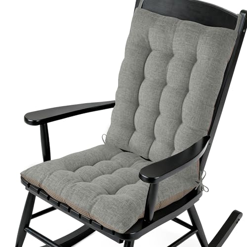 AddGrace Non-Slip Rocking Chair Cushion Extra Large Linen Thick Chair Pads Durable High Back Seat Cushions with Ties Set of 2 Light Grey - color: Light Grey