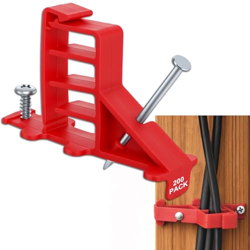 200 Pcs Multi-Cable Staple, Cable Stackers Electrical Wire Stackers, Secures Cable Staples Clips with Steel Nails Suitable Most Cables (Red) - color: Red, size: With Locking Clip