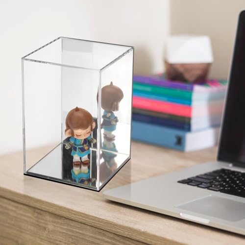 Clear Acrylic Display Case with Mirrored Back and Base, Assemble Countertop Storage Box Stand Organizer, Cube Dustproof Display Box Showcase for Action Figures Doll Models Toys, 4x4x6Inch - size: 4x4x6Inch