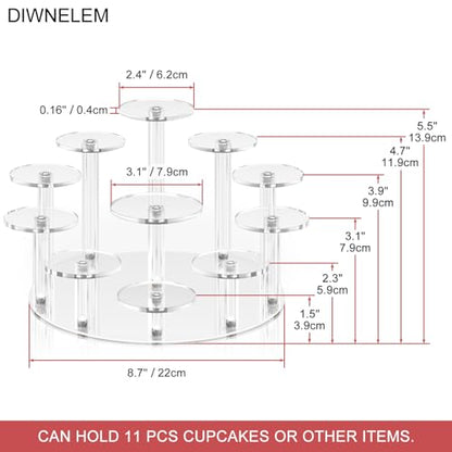 Round Acrylic Jewelry Stand Acrylic Display Riser Stands Dessert Tower Display Tower for Watch,Jewelry,Rings,Earrings,Mini Figurines,Cupcakes(Clear,11Tier) - size: Clear-11 Tier