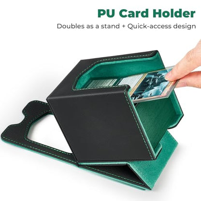 Fabmaker Deck Box Compatible with MTG Commander, (patent Pending) Magnetic Trading Card Storage Box with Comman-der, Fits 100 Double-Sleeved Cards, Card Box Compatible with Magic the Gathering - color: Blue green, size: 1 pack