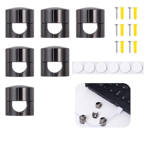 6 Sets Charger Cord Holder, Glossy Black Metal Adhesive Cable Management Clips,Adjustable Phone Cable Anchor Holders,Wire Organizer for Desk, Wall, Home, Office, nightstand, Dresser, Chandelier - color: 6 pieces glossy black