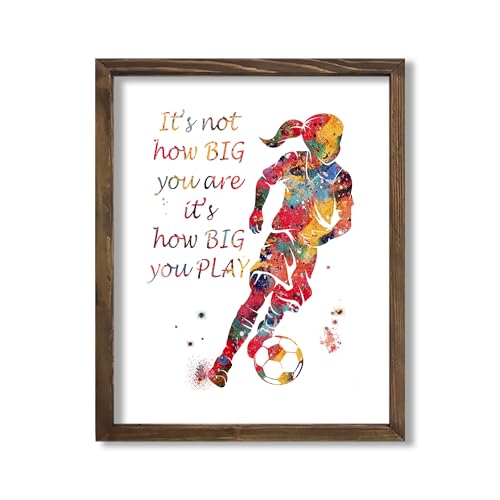 Girl Sports Wall Decor RooInspirational Watercolor Soccer Girl Athlete with Empowering Motivational Quote Art Print for Girl's Bedroom Wall Decor, Playroom Energy Boost, Locker Team Spirit, Young Forward Surprises, Team Captain Honors, Coach Gratitude Gif