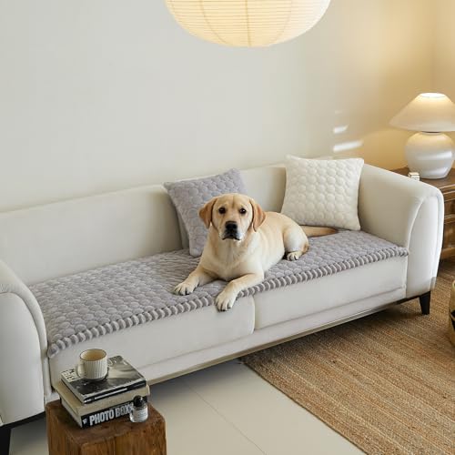 Circular Grid Couch Cover for Dogs Washable - Non Slip Thick Soft Pet Sofa Protector for 3 Cushion Couch Large Silicone Particles Furniture Mat for Cats Sectional Slipcovers - color: Cg-light Gray, size: 27.6" x 59"