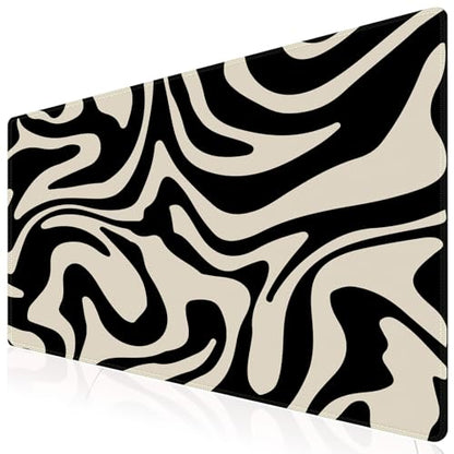 iCasso Desk Mat, XXL Large Gaming Mouse Pad, Anti-Slip Rubber Base Mousepad with Stitched Edges, Keyboard Mouse Mat Big Desk Pad for Work, Game, Office, Home, Zebra Black - color: Black Topographic