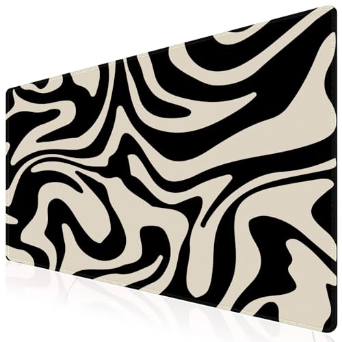 iCasso Desk Mat, XXL Large Gaming Mouse Pad, Anti-Slip Rubber Base Mousepad with Stitched Edges, Keyboard Mouse Mat Big Desk Pad for Work, Game, Office, Home, Zebra Black - color: Black Topographic