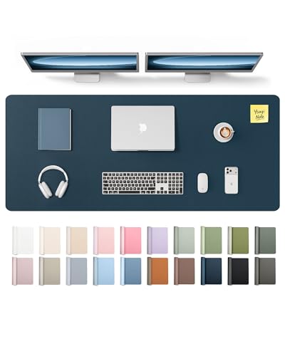 YSAGi Leather Desk Pad Protector, Office Desk Mat, Large Mouse Pad, Non-Slip PU Leather Desk Blotter, Laptop Desk Pad, Waterproof Desk Writing Pad for Office and Home (Dark Blue,55" x 17.2") - color: Dark Blue, size: 55" x 17.2"
