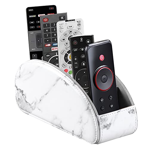 Arnice PU Leather Remote Holder, Arc Shape Caddy Desktop Organizer with 5 Spaces for TV, DVD Remotes, Media Controllers, Pen, Pencil, Office Supplies (White) - color: White