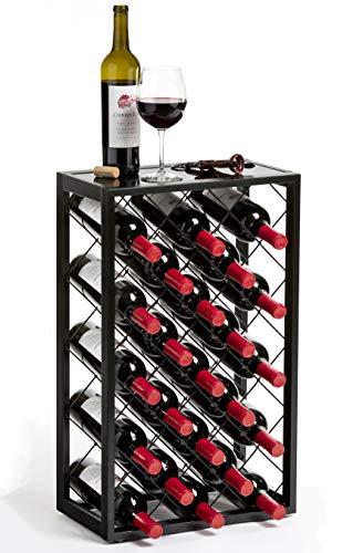 Mango Steam 23 Bottle Gray Wine Rack with Glass Top Shelf, Free Standing for Home, Kitchen and Bar - color: Pewter, size: 23 Bottle