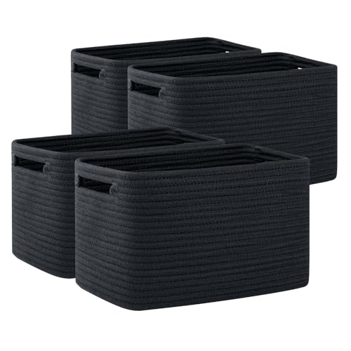 OIAHOMY 4 Pack Storage Baskets for Organizing, Cube Storage Bins for Shelves, Rectangle Storage Baskets With Handles, Woven Baskets for Storage, 12.7''Lx9''Wx7.8''H, Black - color: Black, size: 12.7x9x7.8inch