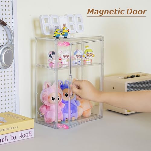 Acrylic Display Case Compatible with Labubu POP MART, 2 Pack Clear Display Cases for Figure Collectibles, Stackable Display Box with Magnetic Door - size: 2 pack