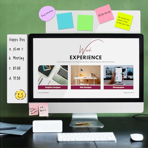 Crpich White Small Monitor Memo Board – 10.6" x 3.3", 2 Pack Acrylic Sticky Note Holders for Screen Side, Computer Desk Organizer - style: 10.6" X 3.3"-White-2Pack
