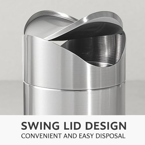 Small Mini Trash Can with Lid, Brushed Stainless Steel Small Tiny Mini Trash Bin Can, Mini Countertop Trash Cans for Desk Office, Swing Top Trash Bin 1.5 L/0.40 Gal (Sliver) - color: Silver