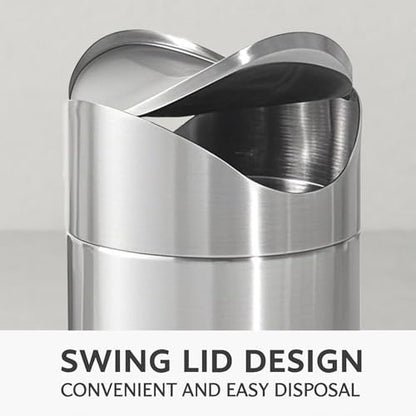 Small Mini Trash Can with Lid, Brushed Stainless Steel Small Tiny Mini Trash Bin Can, Mini Countertop Trash Cans for Desk Office, Swing Top Trash Bin 1.5 L/0.40 Gal (Sliver) - color: Silver