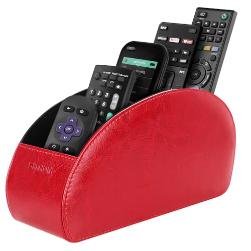 SITHON Remote Control Holder with 5 Compartments - PU Leather Remote Caddy Desktop Organizer Store TV, DVD, Blu-Ray, Media Player, Heater Controllers, Red - color: Red, size: Small