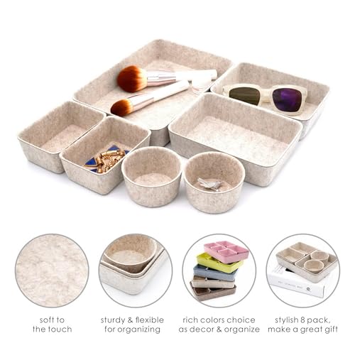 Welaxy 7pc Scandinavian Felt Desk Drawer Organizer Oatmeal Catchall Tray - color: Oatmeal