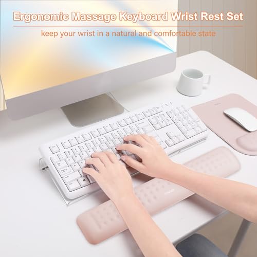 MOSISO Computer Keyboard Stand&Wrist Rest Support for Keyboard &Mouse Pad Set, Ergonomic Massage Wrist Rest Set, Easy Typing Working Acrylic Clear Stand for Office Home, Apricot - color: Apricot