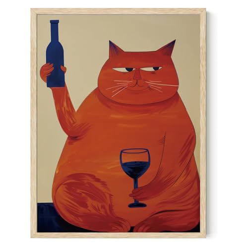 Cute Wall Art Decor Animal Wall Art Funny Poster Cat Poster as Bar Cart Gifts 12x16inch Unframed For Cat Lovers Pictures For Kitchen Home Living Room Bedroom Dorm Decor - color: Orange and white, size: 12"L x 16"W