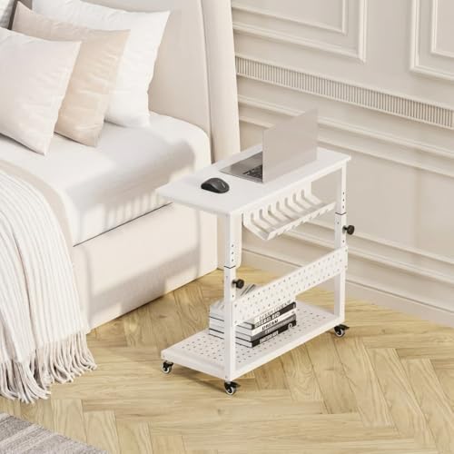 GarveeHome Computer Tower Stand with Cable Management Rack, Adjustable Rolling CPU Holder Cart (22.83 to 34.1 Inches) for Under Desk, 2-Tier Mobile PC Tower Stand for Office and Home Use,White - color: White
