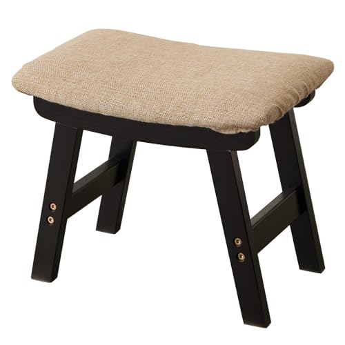 Kitsanery Foot Stool,Ottoman,Bamboo Small Sofa Foot Rest Under Desk,Extra Seating for Living Room, Bedroom and Kitchen (Black Stool Legs - Beige Surface) - color: Black Stool Legs - Beige Surface