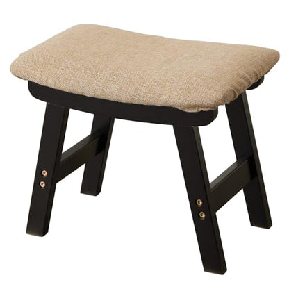 Kitsanery Foot Stool,Ottoman,Bamboo Small Sofa Foot Rest Under Desk,Extra Seating for Living Room, Bedroom and Kitchen (Black Stool Legs - Beige Surface) - color: Black Stool Legs - Beige Surface