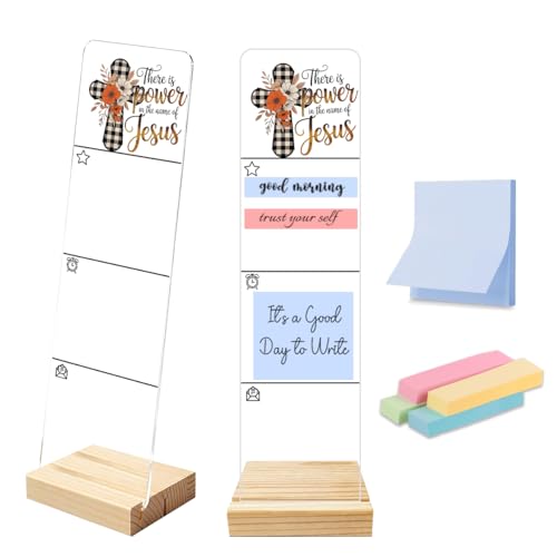 Sticky Notes Monitor Memo Board Acrylic Holder with Removable Wooden Base, There is Power in the Name of Jesus Logo Desk Set with 200 Sheets Two Sizes Sticky Notes, Office Desk Accessories Organizer - color: Jesus