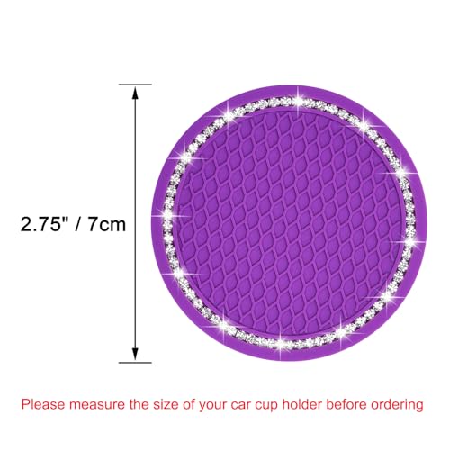 Bling Car Coasters, Wisdompro 2 Pack PVC Car Cup Holder Insert Coaster - Anti Slip Universal Vehicle Interior Accessories Crystal Glitter Cup Mats for Women and Men (2.75" Diameter, Purple) - color: Purple