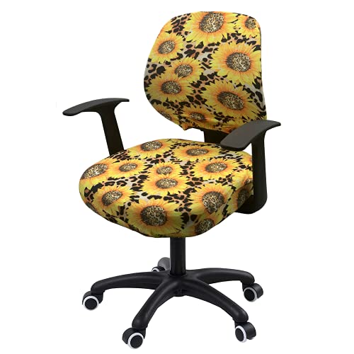 Office Chair Cover Stretchable Computer Desk Chair Seat Covers 2 Piece Waterproof Swivel Chair Protective Slipcover