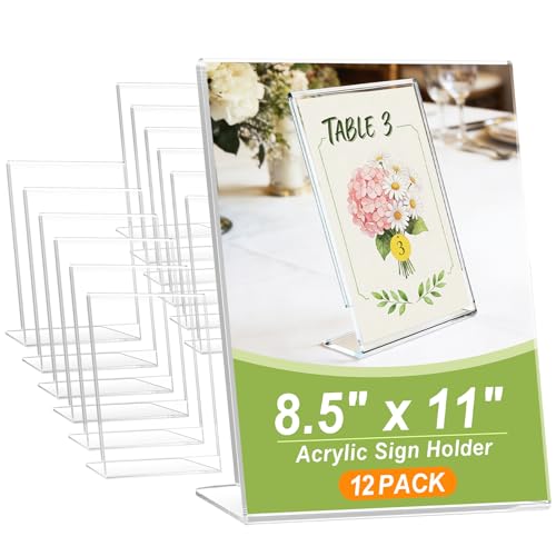Acrylic Sign Stand Holder - 8.5x11 Inches Plastic Acrylic Literature Holders, 12 Pack Sign Holders Suit for Flyer, Magazine, Pamphlet, Booklet Display - style: 12pack