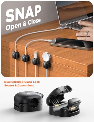 6Pack Cord Organizer, Chfeila Spring Cable Clips [1s Lock] Cable Management, Cute Cord Holder for Nightstand Home Office Desk Accessories Women Men,Girls Guys College Dorm Room Essentials Decor, Black - color: Black-6Pack