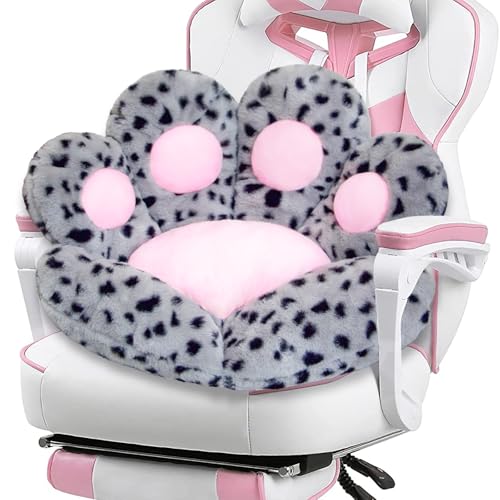 DOBUONO Cat Paw Cushion Kawaii Office Chair Cushion Comfy Plush Gaming Chair Cushion Cute Seat Cushion for Girl, Cute Gaming Accessories Room Decorate (Leopard Print) - color: Gray-black Flecks