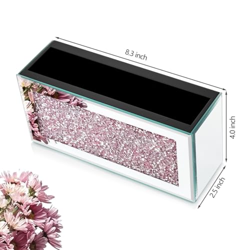 Pibeyer Mirrored Remote Control Holder Wall Mount, Silver Crush Diamond Remote Organizer Wall, Decoration Storage Box for Living Room, Bedroom, Home Décor - color: Pink