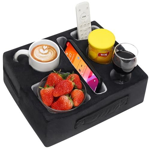 G GOOD GAIN Couch Cup Holder Pillow-Sofa Cup Holder Cozy Buddy | Bed Drink Caddy Holds Tablet, Remote, Snacks | Waterproof Anti-Spill Sofa Beverage Tray for Car, Park, Beach, Picnic, Boat, RV(Black) - color: Black, size: 12.5 x 9.5 inches